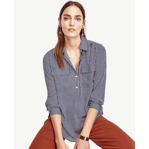 Ann Taylor Striped Popover Camp Shirt XSP
